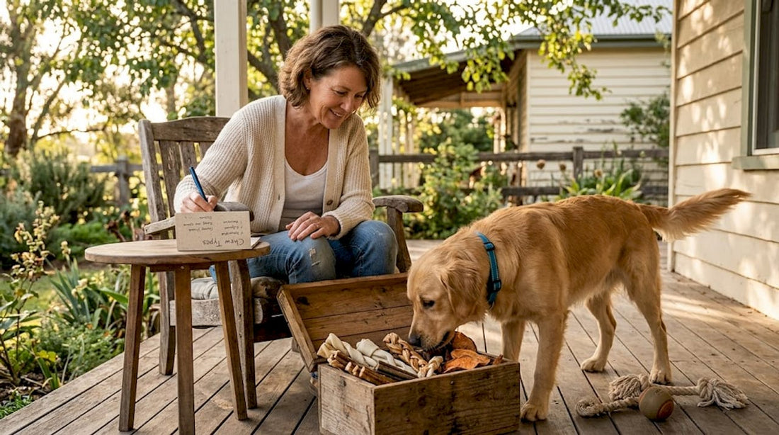 Owner and dog exploring chew options