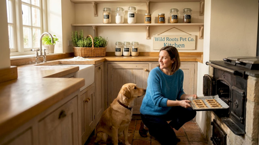 Baking homemade dog treats in a kitchen