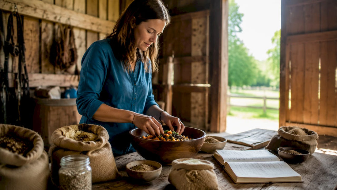 Woman preparing fiber-rich meal for dog