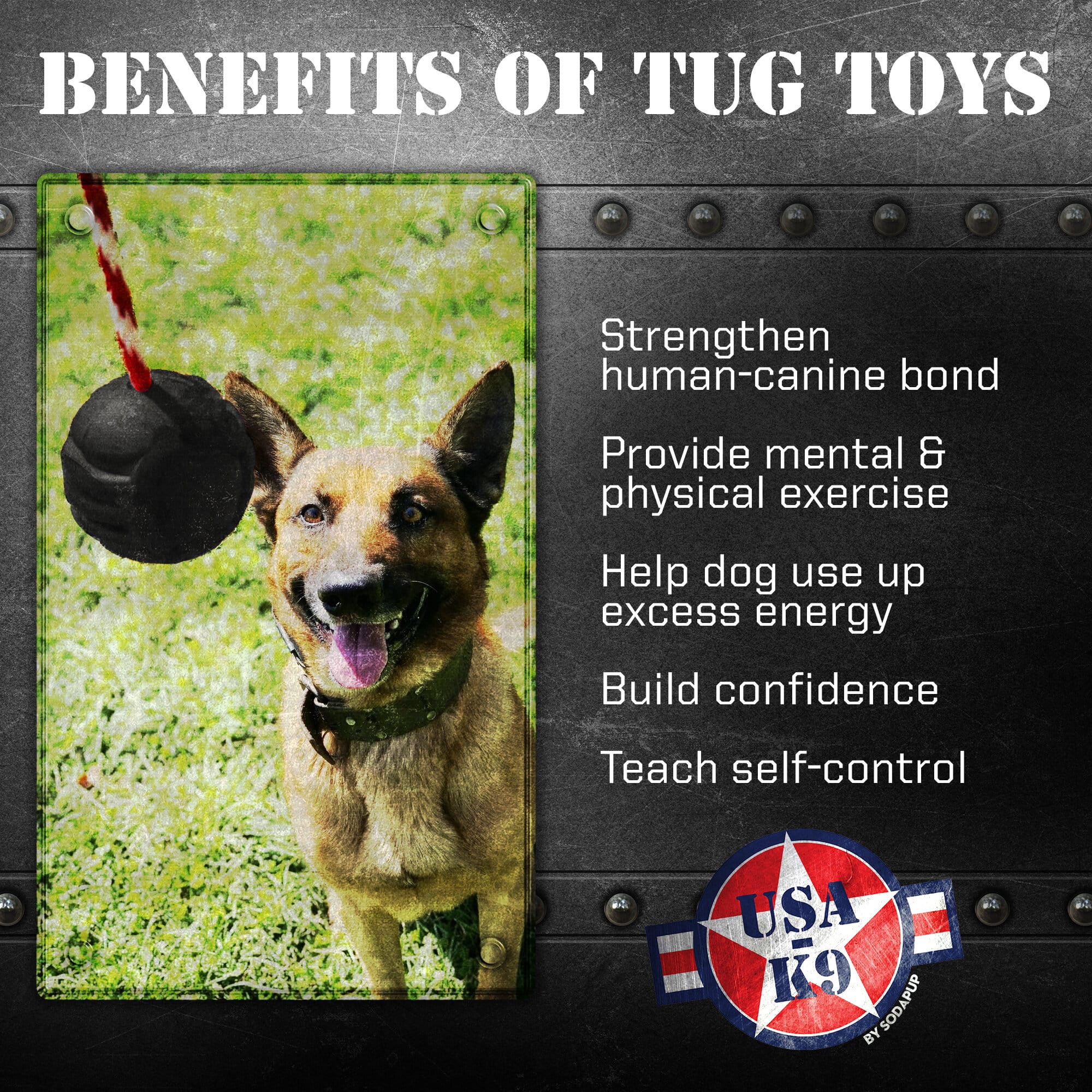 USA-K9 Magnum Stars and Stripes Rubber Dog Toy | K9 Handler Reward Toy | USA Made