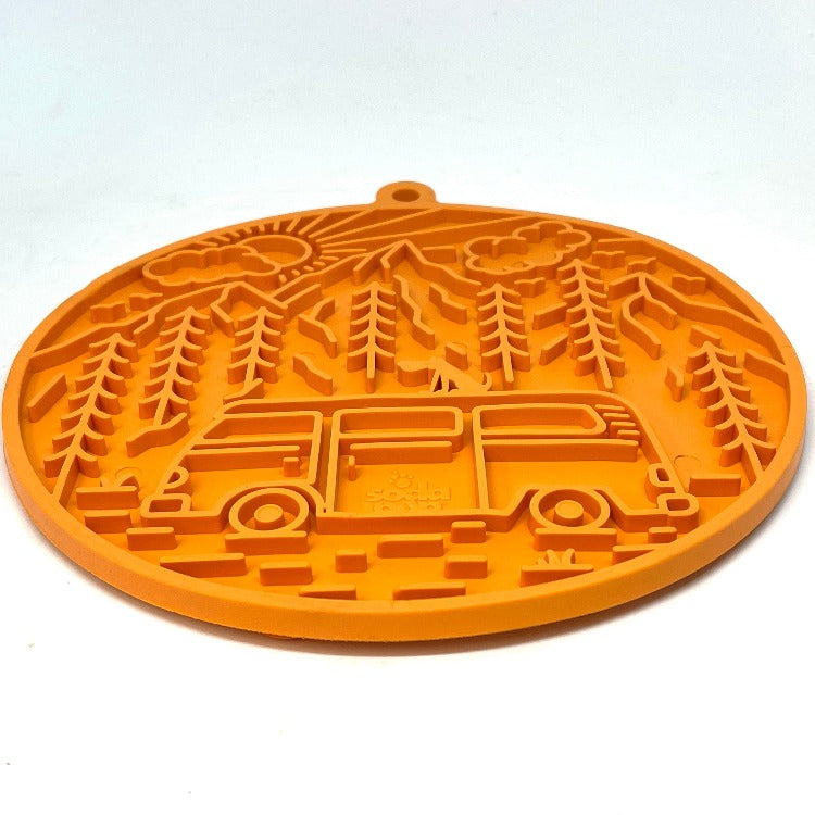 Camp eMat - Enrichment Lick Mat For Dogs and Cats - with Suction Cups | Retro Van Design | USA Made