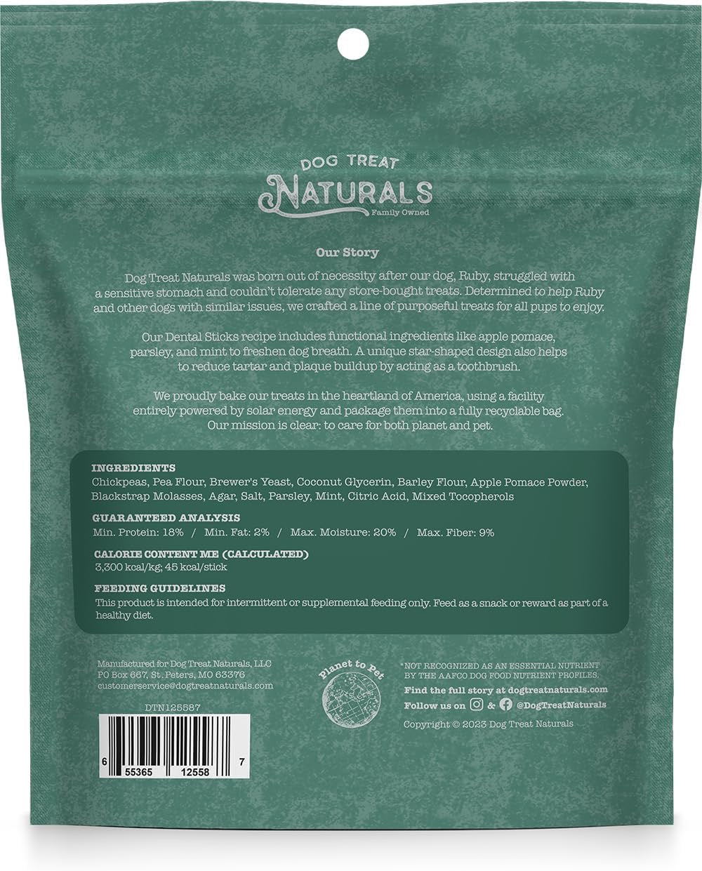 Dog Treat Naturals Chickpea & Mint Dental Sticks Dog Treats (10oz)
