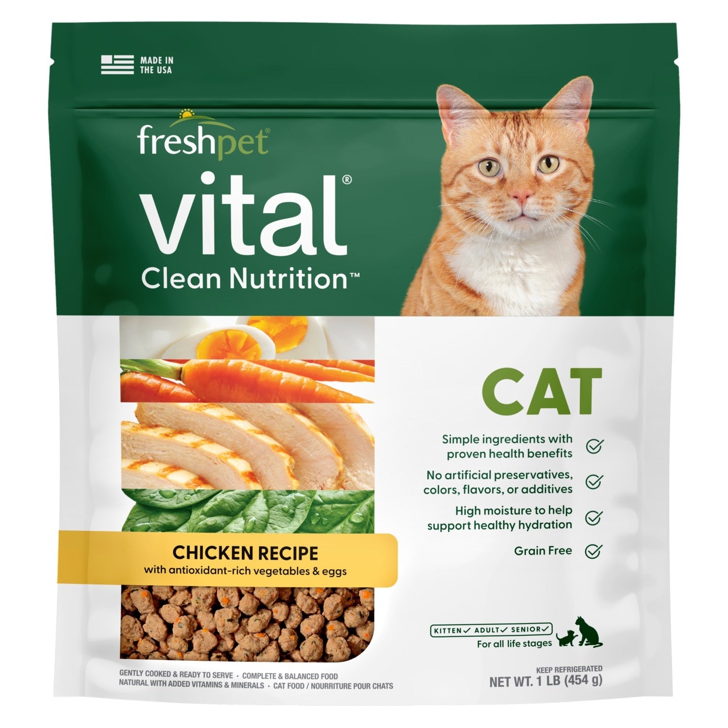 Freshpet Vital Grain Free Chicken Recipe w/ Vegetables & Eggs Cat Food (1lb)