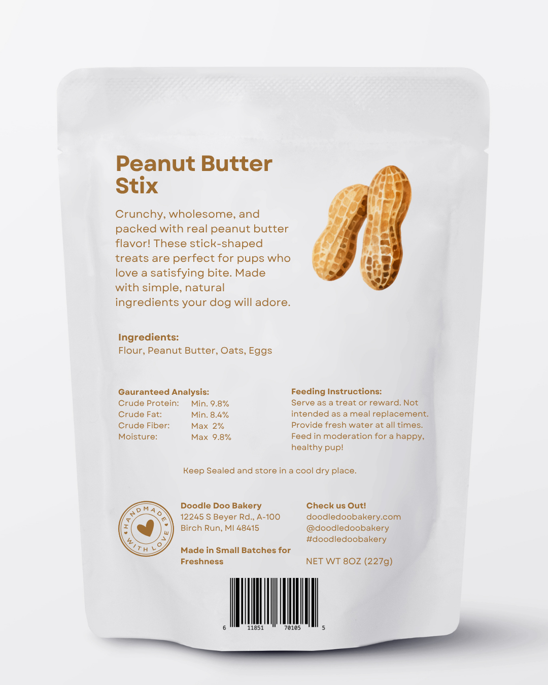 🥜 Homemade Dog Treats - Peanut Butter Stix Treat 1/2lb