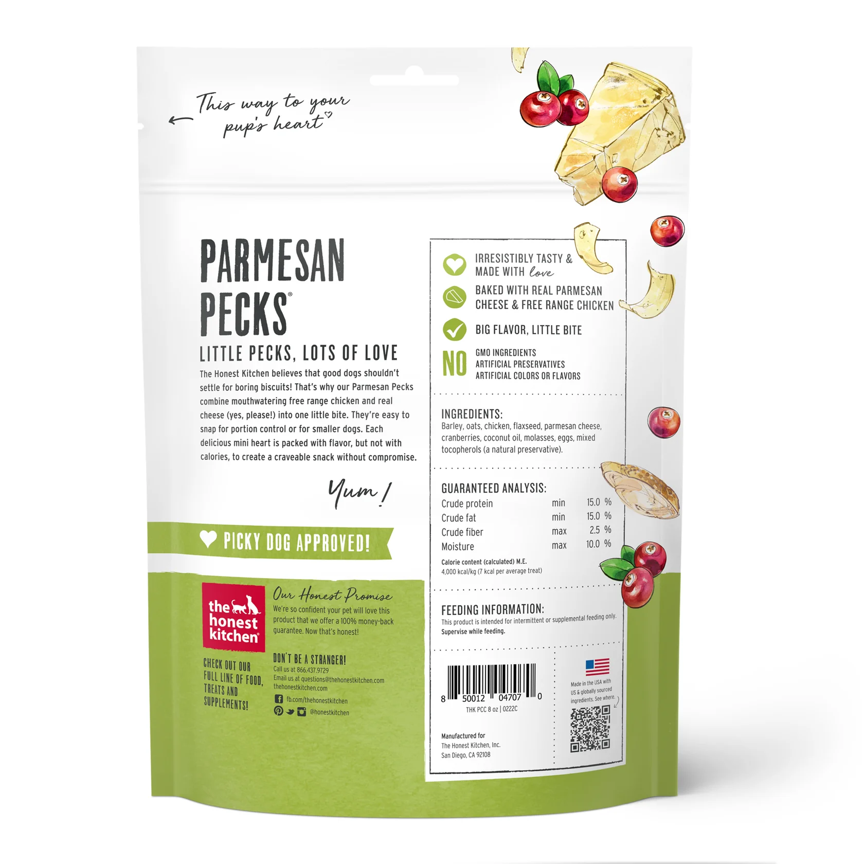 Honest Kitchen Parmesan Pecks Chicken and Cranberry Dog Treats (8oz)